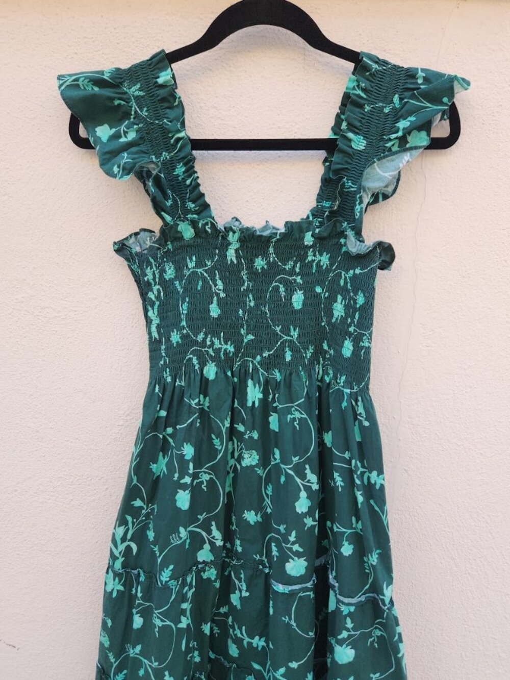 Hill House Ellie Nap Smocked Midi Dress in Green Botanical - Picture 3 of 7